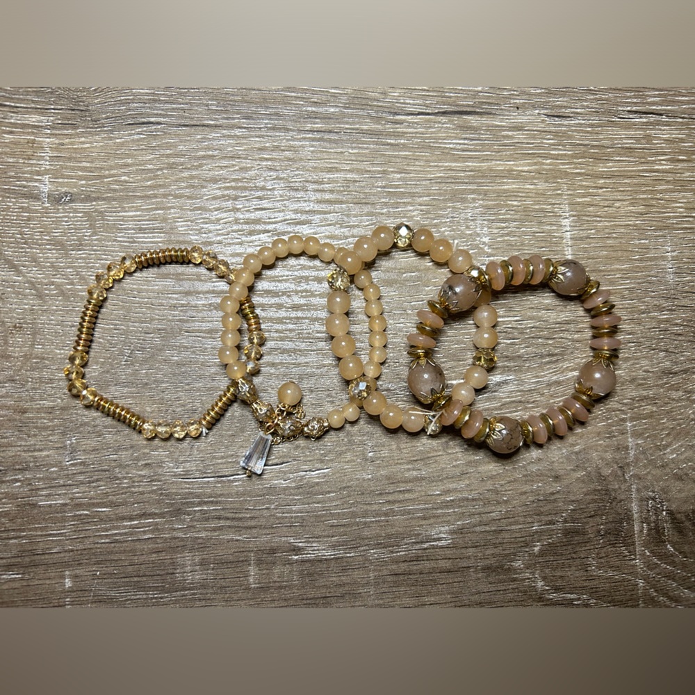 Gold and Cream/Brown Beaded Stretch Bracelets